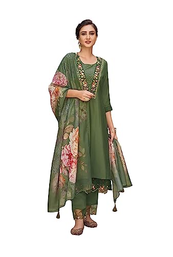 Indische Kurti-Sets für Damen mit Palazzo Kurta Tunika Tops mit Hose, fertig zum Tragen, Grün 2, Medium von Nitimatta