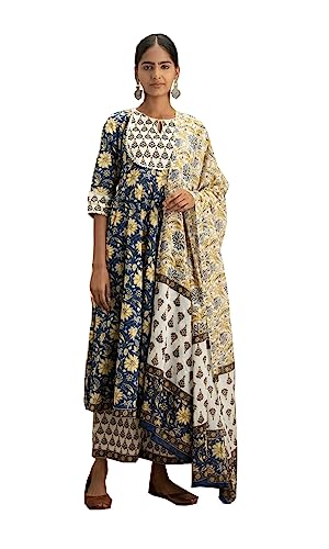 Indische Kurti-Sets für Frauen mit Palazzo Kurta Tunika Tops mit Hose bereit zum Tragen, Grau und Gold, Large von Nitimatta