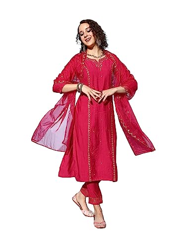 Kurta-Set für Damen, ethnische Designerin, indische Partykleidung, Kurti-Top, Tunika mit Palazzos oder Hosen, Koralle, Large von Nitimatta