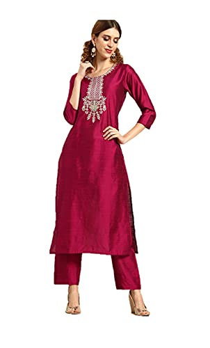 Kurta-Set für Damen, ethnische Designerin, indische Partykleidung, Kurti-Top, Tunika mit Palazzos oder Hosen, Magenta-1, Small von Nitimatta