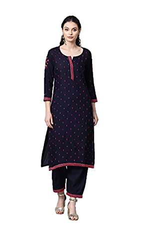 Kurta-Set für Damen mit Palazzo-Hose, indisches Tunika-Top, Kurti für Party, gebrauchsfertig, Marineblau und Pink, Medium von Nitimatta