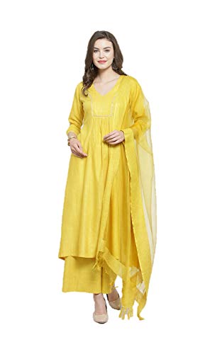 Kurta Set für Frauen mit Dupatta Formal Party Kleidung Indische Kleidung Freizeit Seidenmischung Tunika Tops, gelb, XX-Large von Nitimatta