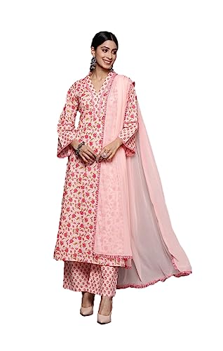 Kurta-Set für Frauen mit Dupatta indischen Stil Partykleidung Kurti mit Hose Set, Pink, XXL von Nitimatta
