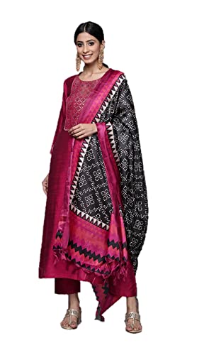 Kurti Set für Frauen mit Dupatta indischen Stil Partykleidung Kurta mit Hose Set, Magenta und Gold., Small von Nitimatta