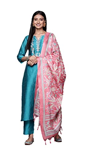 Kurti Set für Frauen mit Dupatta indischen Stil Partykleidung Kurta mit Hose Set, blau/pink, X-Large von Nitimatta