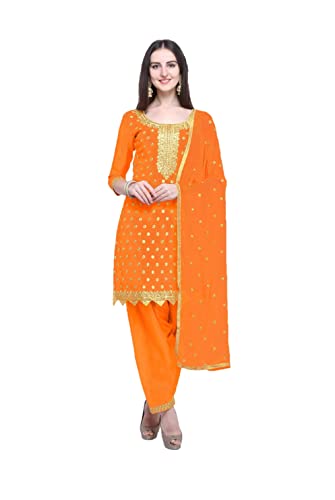 Salwar Kameez Anzug-Set für Damen, Übergröße, indischer Punjabi, Patiala, Partykleidung, bereit zum Tragen, Kleid für Frauen, Orange & Gold, XX-Large von Nitimatta