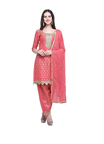 Salwar Kameez Anzug-Set für Damen, Übergröße, indisches Punjabi, Patiala, Partykleidung, bereit zum Tragen, Kleid für Damen, Pfirsichfarben und goldfarben, Medium von Nitimatta