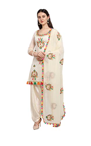 Salwar Kameez Anzug-Set für Damen, bereit zum Tragen, Übergröße, indisches Punjabi-Kleid, Terrassenpartykleid, Kleid für Damen, Off-White & Pink, X-Small von Nitimatta