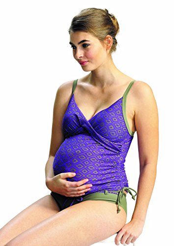 Petit Amour Alaya verdrehter Verarbeitung Tankini- Set Umstandstankini Umstandsbademode/Olive-Electric Gr. S von Nitis Umstandsmode