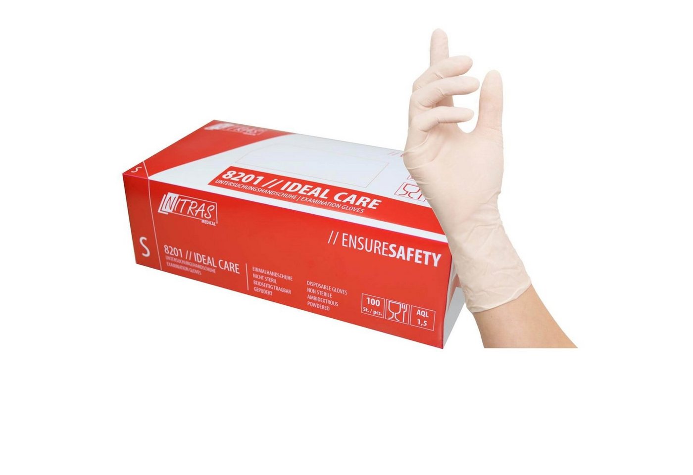 Nitras Medical Einweghandschuhe NITRAS Ideal Care 8201 Latex Einmalhandschuhe, Handschuhe, 100 Stück (Spar-Set) von Nitras Medical