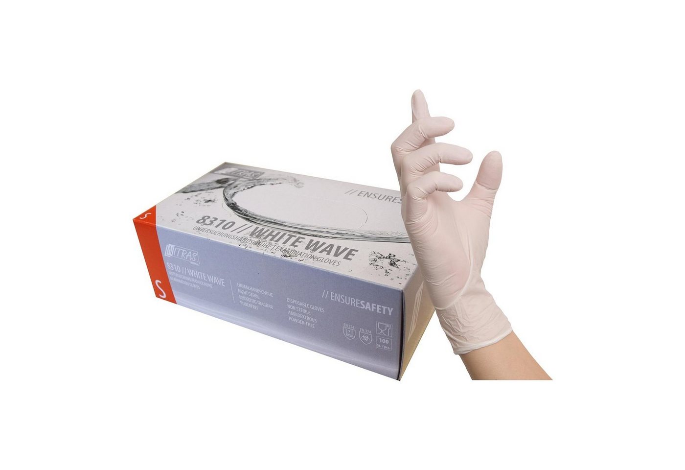Nitras Medical Nitril-Handschuhe 100 NITRAS Einmalhandschuhe White Wave 8310 - puderfrei und reißfest (Spar-Set) von Nitras Medical