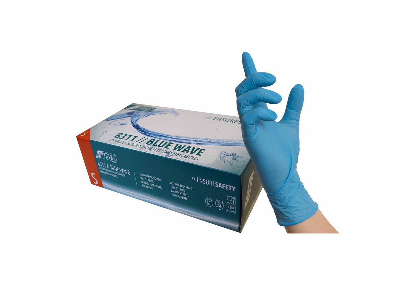 Nitras Medical Nitril-Handschuhe NITRAS Einmalhandschuhe BlueWave 8311 100St Einweghandschuhe puderfrei (Spar-Set) von Nitras Medical