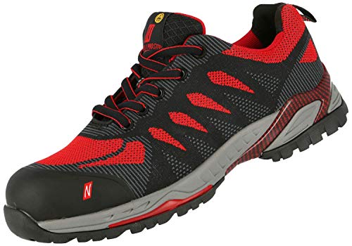 Nitras 7410 ESD Arbeitsschuhe S1P SRC Sportlicher Sicherheitsschuhe mit Zehenkappe Metallfrei & Durchtrittssicher Antistatisch und Ableitfähige Schuhe Größe: 42, Schwarz/Rot von Nitras