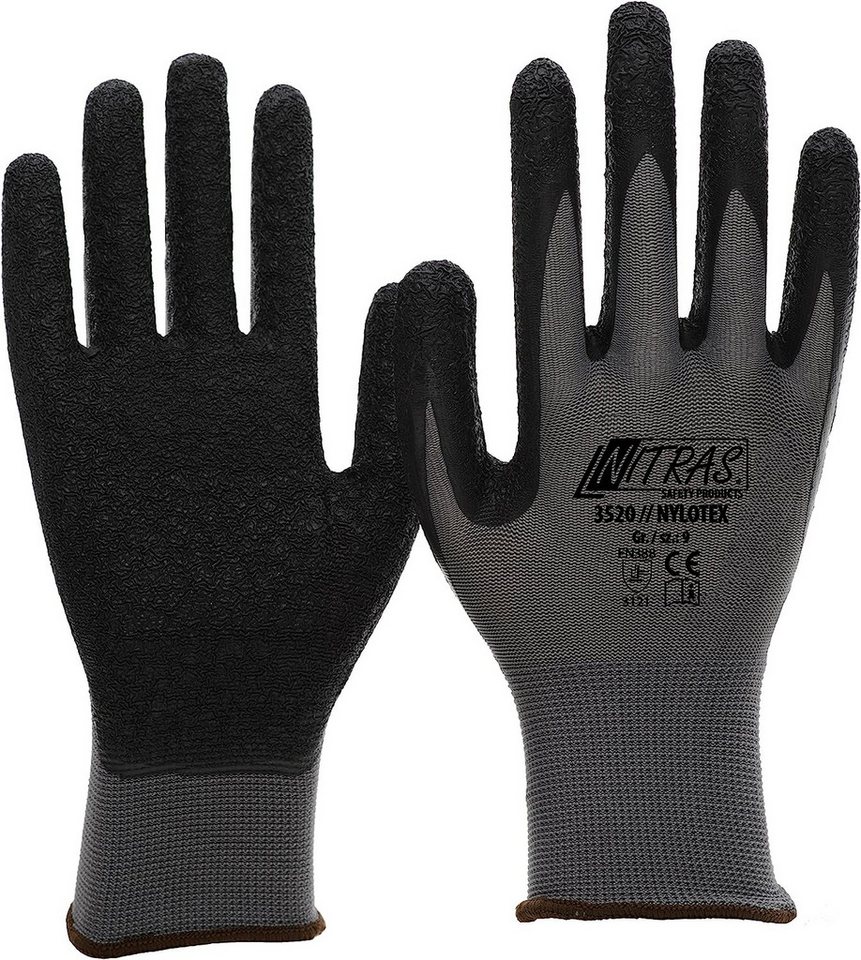 Nitras Arbeitshandschuhe 3520 Nylotex Nylon Latexhandschuhe Arbeitshandschuhe Latex (Packung, VPE= 12 Paar) Atmungsaktiv/ extrem Grip von Nitras