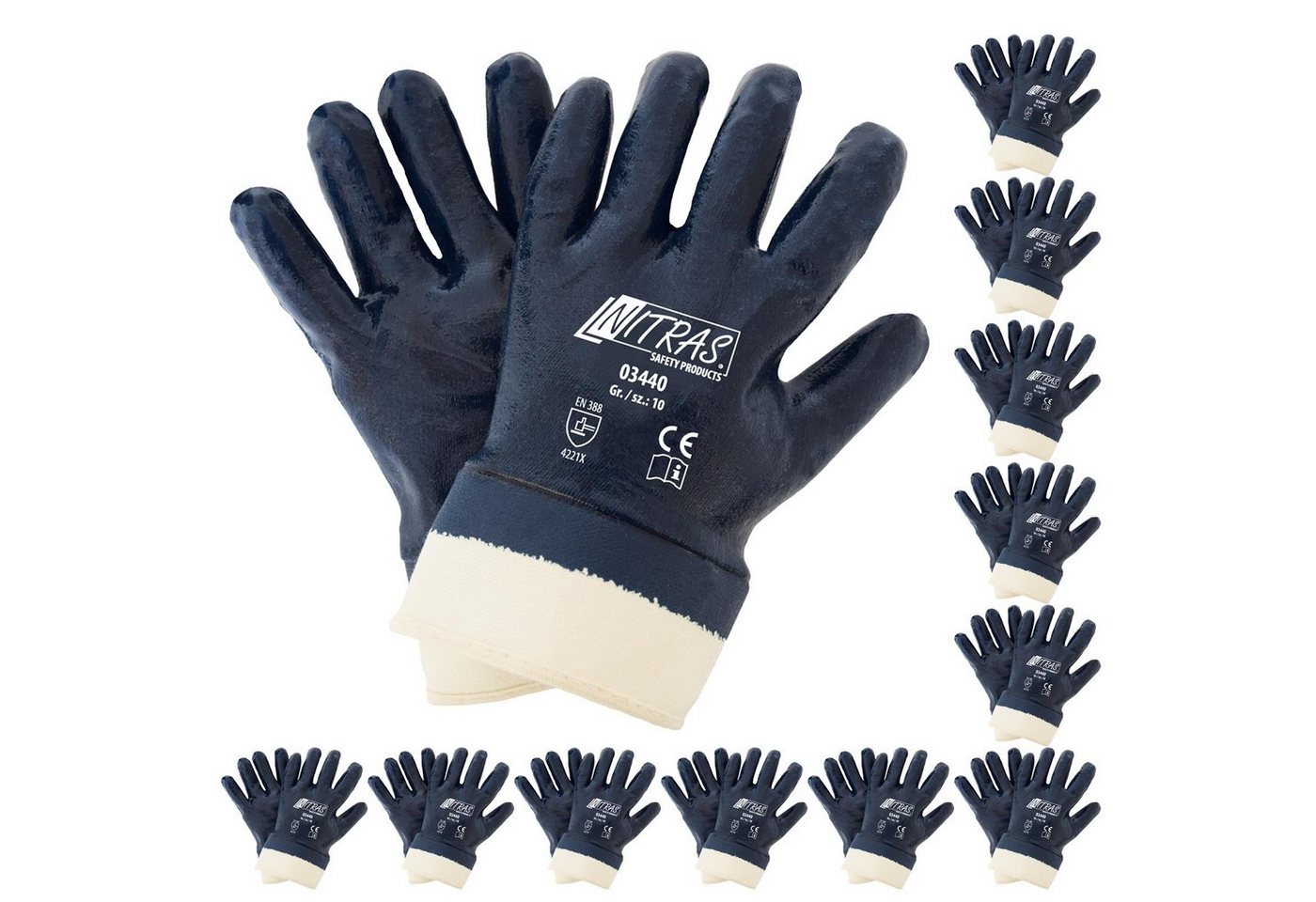 Nitras Nitril-Handschuhe NITRAS 03440 Nitrilhandschuhe Arbeitshandschuhe mit Stulpe - 12 Paar (Spar-Set) von Nitras