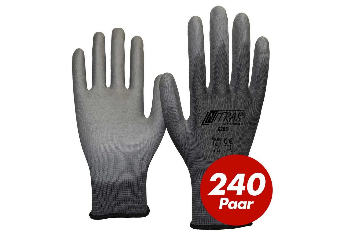 Nitras Nitril-Handschuhe NITRAS 6205 Nylon Strickhandschuh grau, Gartenhandschuhe - 240 Paar (Spar-Set) von Nitras