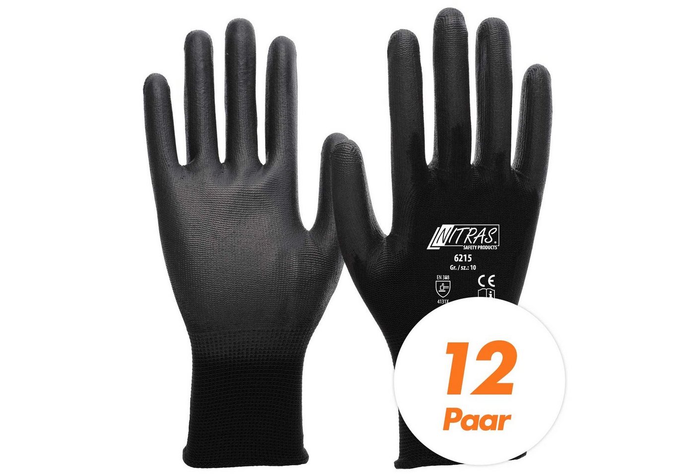 Nitras Nitril-Handschuhe NITRAS 6215 Nylon Strickhandschuh, Gartenhandschuhe - 12 Paar (Spar-Set) von Nitras