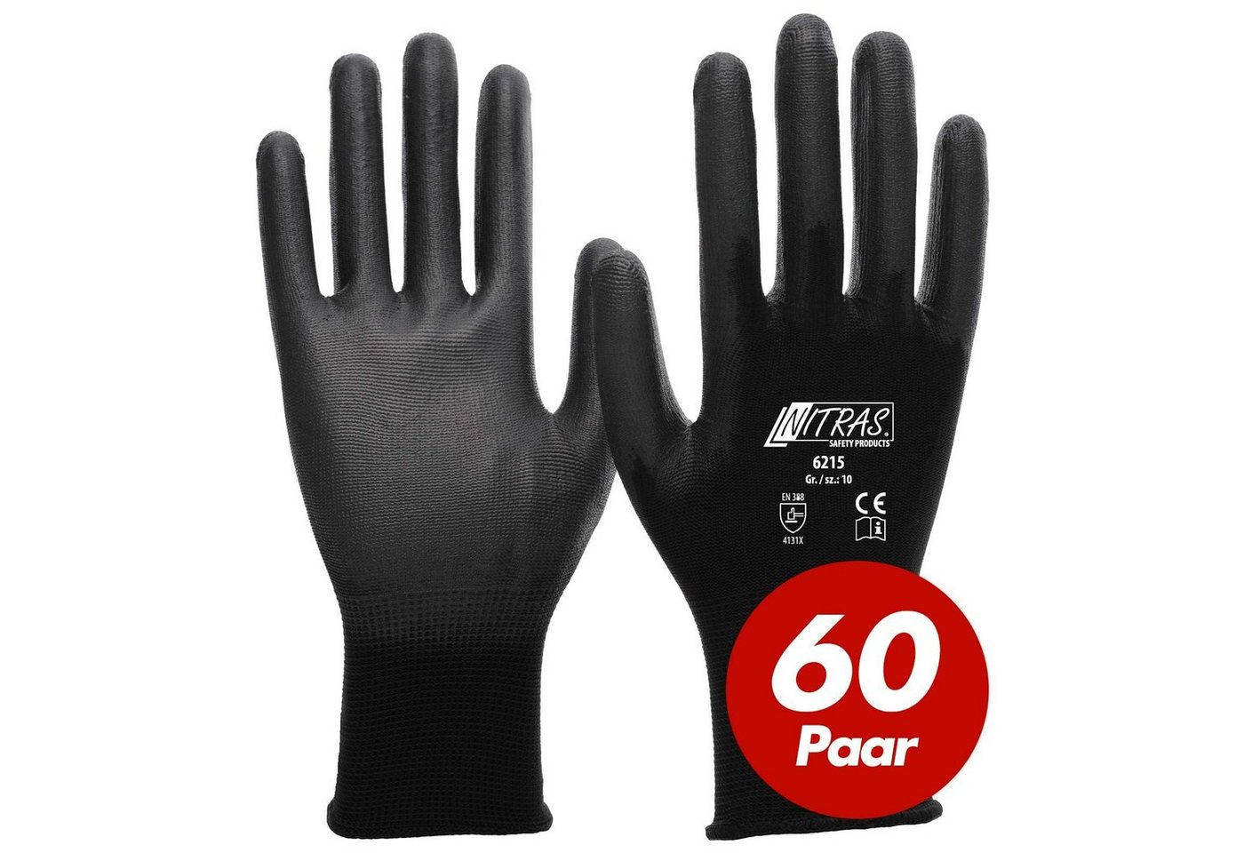 Nitras Nitril-Handschuhe NITRAS 6215 Nylon Strickhandschuh, Gartenhandschuhe - 60 Paar (Spar-Set) von Nitras