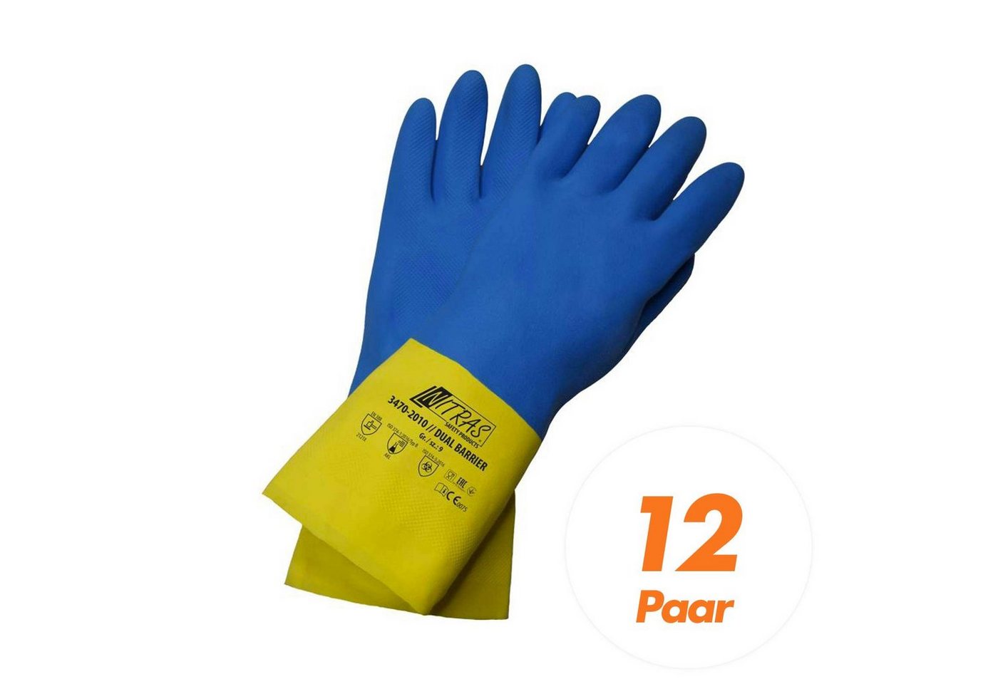 Nitras Putzhandschuh NITRAS 3470 Dual Barrier Chemikalien Schutzhandschuhe 300mm - 12 Paar (Set) von Nitras