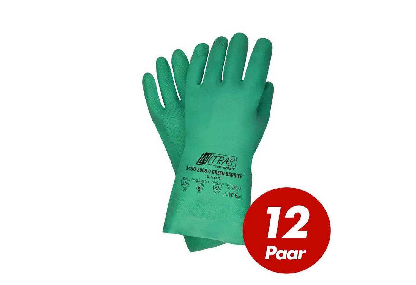 Nitras Putzhandschuh NITRAS Green Barrier 3450 Nitrilhandschuhe, Schutzhandschuhe - 12 Paar (Set) von Nitras