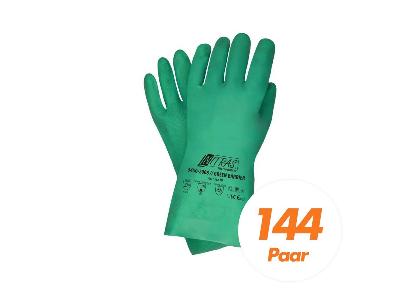 Nitras Putzhandschuh NITRAS Green Barrier 3450 Nitrilhandschuhe Schutzhandschuhe - 144 Paar (Set) von Nitras