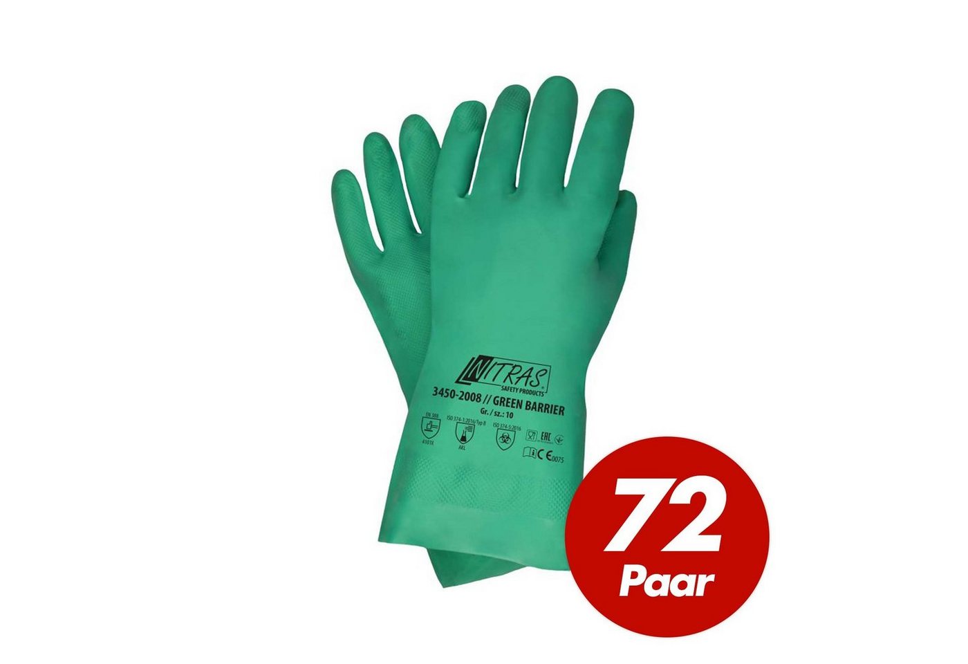 Nitras Putzhandschuh NITRAS Green Barrier 3450 Nitrilhandschuhe Schutzhandschuhe - 72 Paar (Set) von Nitras