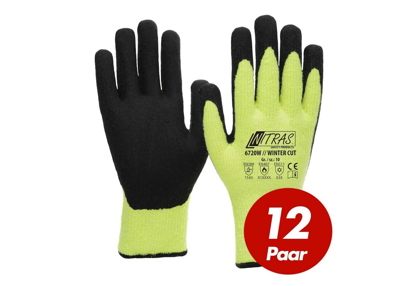 Nitras Skihandschuhe NITRAS Winter-Cut Handschuhe TAEKI5 6720W Schutzhandschuhe - 12 Paar (Spar-Set) von Nitras