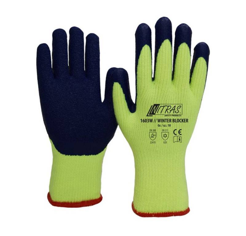Nitras Winter-Arbeitshandschuhe 1603W Winter Blocker Skihandschuhe Arbeitshandschuhe neongelb (Packung, 12-St., VPE= 12 Paar, Gr 8-11) Kälteschutz/Atmungsaktiv von Nitras