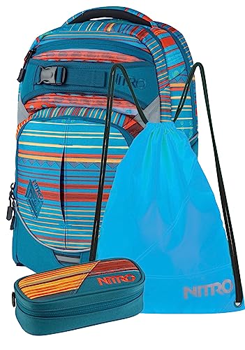 Nitro Superhero, Schulrucksackset, Rucksack, Backpack, abnehmbarer Hüftgurt, robuste Bodenplatte, Thermotasche, Laptopfach, Turnbeutel & Pencil Case, Canyon von Nitro