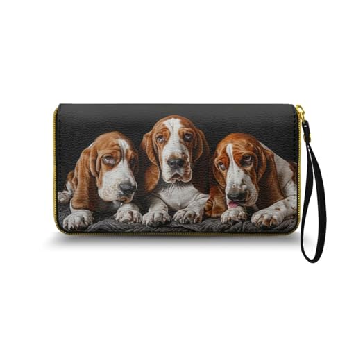 Nittanovaca Bassethund Gedruckt Geldbörse Damen groß im Langformat, Geldbeutel mit Gedruckt auf Leder, Reißverschluss Geldbörse, Portemonnaie mit vielen Fächern1 von Nittanovaca