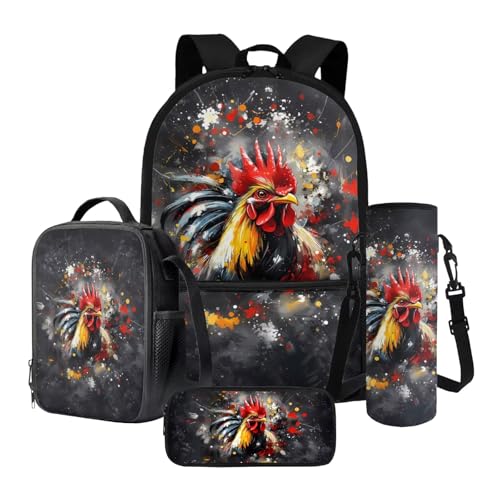 Nittanovaca Cartoon-Rucksack-Set für Kinder, Lernrucksack und Lunchtasche, Schultasche, Federmäppchen für die Grundschule, Mehrfarbiger Hahn, Schulranzen-Set Nittanovaca Cartoon-Rucksack-Set für Kinder, Lernrucksack und Lunchtasche, Schultasche, Federmäppchen für die Grundschule, Mehrfarbiger Hahn, Schulranzen-Set von Nittanovaca