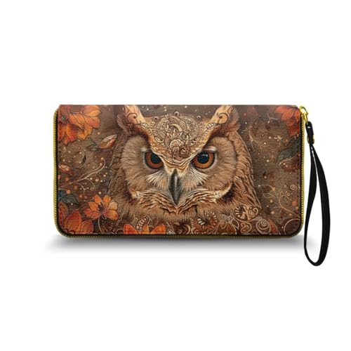 Nittanovaca Damen-Geldbörse mit Reißverschluss, großes Fassungsvermögen, Ledergeldbörse, Karten-Clutch, Reise-Geldbörse mit Riemen für die Arbeit, Braun-Eule Blume Nittanovaca Damen-Geldbörse mit Reißverschluss, großes Fassungsvermögen, Ledergeldbörse, Karten-Clutch, Reise-Geldbörse mit Riemen für die Arbeit, Braun-Eule Blume von Nittanovaca