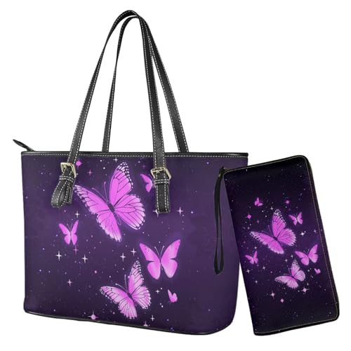 Nittanovaca Damen-Handtasche mit Schmetterlingsdruck, Reißverschluss, tragbare Geldbörse, PU-Leder mit Tragegriff oben, 2 Stück von Nittanovaca