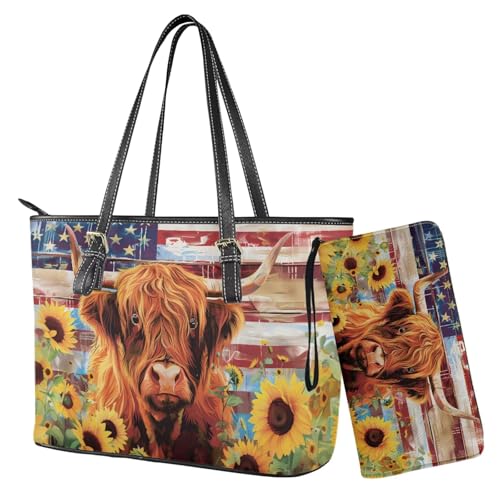 Nittanovaca Geldbörsen- und Handtaschen-Set, Handtaschen-Set mit Reißverschluss, wasserdichte Geldbörse, Schultertasche, Tragegriff oben, Geldbörse, Mehrfarbige amerikanische Flagge, Motiv Nittanovaca Geldbörsen- und Handtaschen-Set, Handtaschen-Set mit Reißverschluss, wasserdichte Geldbörse, Schultertasche, Tragegriff oben, Geldbörse, Mehrfarbige amerikanische Flagge, Motiv von Nittanovaca