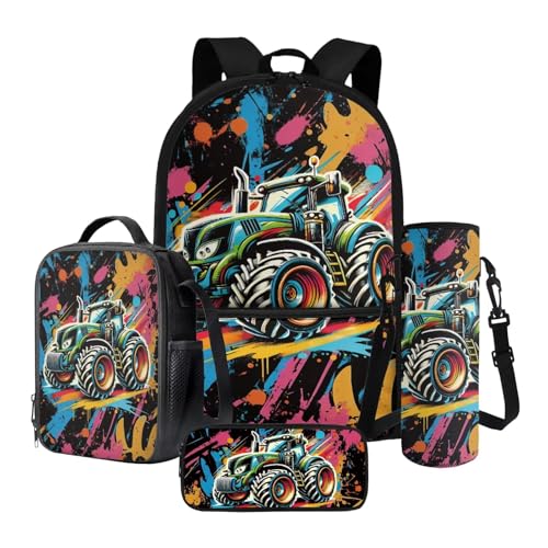 Nittanovaca Kinder-Schulranzen-Rucksack-Set, 4-teiliges Cartoon-Rucksack-Set, Vorschule, Grundschule, Büchertasche, Reiserucksack, Mehrfarbiger Traktor, Schulranzen-Set Nittanovaca Kinder-Schulranzen-Rucksack-Set, 4-teiliges Cartoon-Rucksack-Set, Vorschule, Grundschule, Büchertasche, Reiserucksack, Mehrfarbiger Traktor, Schulranzen-Set von Nittanovaca