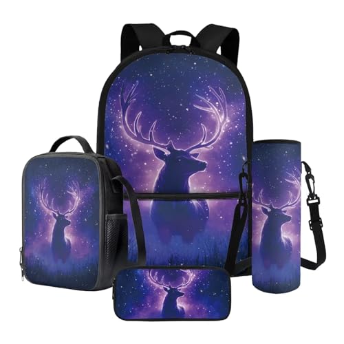 Nittanovaca Kinder-Schulranzen-Rucksack-Set, 4-teiliges Cartoon-Rucksack-Set, Vorschule, Grundschule, Büchertasche, Reiserucksack, Violetter Hirsch, Schulranzen-Set Nittanovaca Kinder-Schulranzen-Rucksack-Set, 4-teiliges Cartoon-Rucksack-Set, Vorschule, Grundschule, Büchertasche, Reiserucksack, Violetter Hirsch, Schulranzen-Set von Nittanovaca