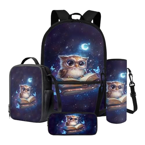 Nittanovaca Kinder-Schultasche mit Lunchbox-Set, Grundschulrucksack, Federmäppchen, Büchertasche mit Wasserflaschenhülle, Blaue Eule Schmetterling, Schulranzen-Set Nittanovaca Kinder-Schultasche mit Lunchbox-Set, Grundschulrucksack, Federmäppchen, Büchertasche mit Wasserflaschenhülle, Blaue Eule Schmetterling, Schulranzen-Set von Nittanovaca