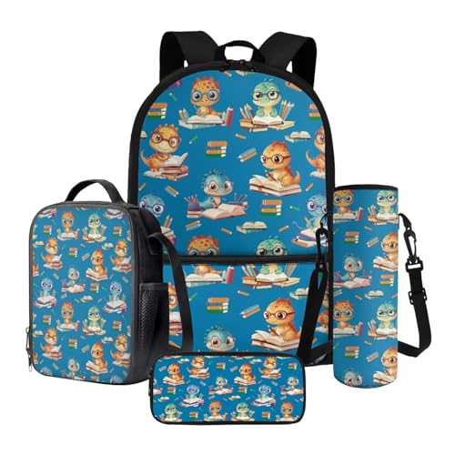 Nittanovaca Lässiges Cartoon-Schulranzen-Set, 4-teiliges Rucksack-Set für Teenager, Kinder-Büchertasche für Grundschule, Blauer Dinosaurier, Schulranzen-Set Nittanovaca Lässiges Cartoon-Schulranzen-Set, 4-teiliges Rucksack-Set für Teenager, Kinder-Büchertasche für Grundschule, Blauer Dinosaurier, Schulranzen-Set von Nittanovaca