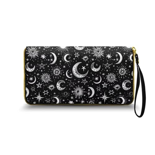 Nittanovaca Mondstern Gedruckt Geldbörse Damen groß im Langformat, Geldbeutel mit Gedruckt auf Leder, Reißverschluss Geldbörse, Portemonnaie mit vielen Fächern1 von Nittanovaca