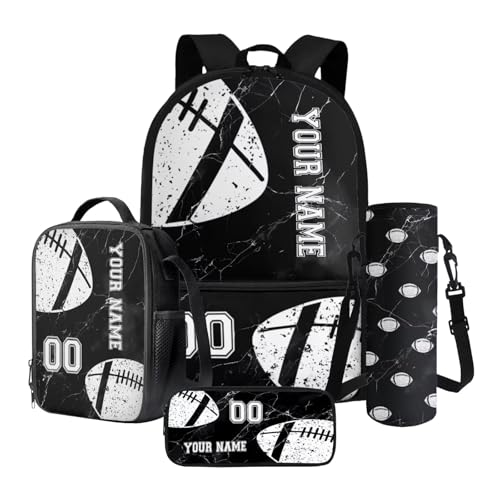 Nittanovaca Rucksack für Jungen, Schultasche und Lunchtasche, 4-in-1-Rucksack-Set für Grundschule, Schwarzer Rugby-Marmor, Schulranzen-Set von Nittanovaca