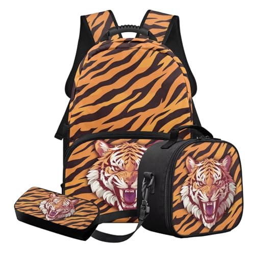 Nittanovaca Rucksack und Lunchtasche, leichtes Schultaschen-Set für Kinder, Schüler-Rucksack für die Grundschule, Brauner Tigerstreifen, Schulranzen-Set Nittanovaca Rucksack und Lunchtasche, leichtes Schultaschen-Set für Kinder, Schüler-Rucksack für die Grundschule, Brauner Tigerstreifen, Schulranzen-Set von Nittanovaca