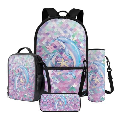 Nittanovaca Rucksack und Lunchtasche-Set, Schultasche, Schüler-Büchertasche für Kinder, lässiges Rucksack-Set für Grundschule, Mehrfarbiger Delfin-Seestern, Schulranzen-Set Nittanovaca Rucksack und Lunchtasche-Set, Schultasche, Schüler-Büchertasche für Kinder, lässiges Rucksack-Set für Grundschule, Mehrfarbiger Delfin-Seestern, Schulranzen-Set von Nittanovaca