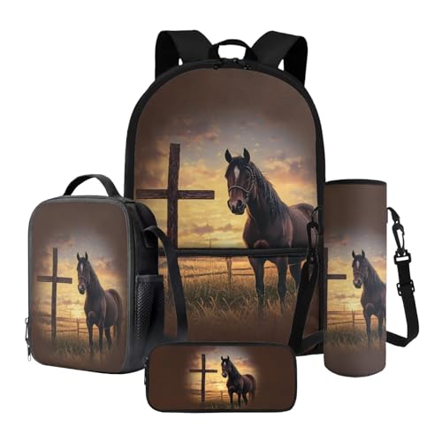 Nittanovaca Rucksack und Lunchtasche-Set, lässige Schultasche, Federmäppchen für Kinder, Rucksack-Set für Mittelschule, Braunes Pferdekreuz, Schulranzen-Set Nittanovaca Rucksack und Lunchtasche-Set, lässige Schultasche, Federmäppchen für Kinder, Rucksack-Set für Mittelschule, Braunes Pferdekreuz, Schulranzen-Set von Nittanovaca