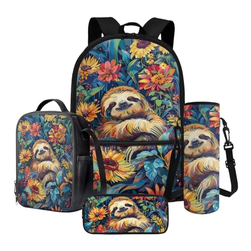 Nittanovaca Rucksack und Lunchtasche-Set, lässige Schultasche, Federmäppchen für Kinder, Rucksack-Set für Mittelschule, Mehrfarbiges Faultier-Blumenblatt, Schulranzen-Set Nittanovaca Rucksack und Lunchtasche-Set, lässige Schultasche, Federmäppchen für Kinder, Rucksack-Set für Mittelschule, Mehrfarbiges Faultier-Blumenblatt, Schulranzen-Set von Nittanovaca