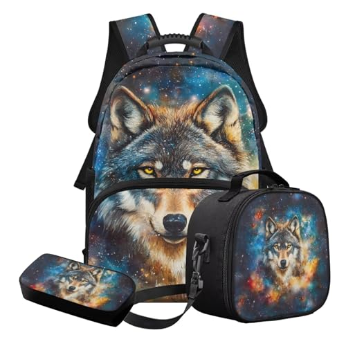 Nittanovaca Rucksack und Lunchtasche-Set, leichtes Schultaschen-Set für Kinder, Schüler-Rucksack für die Grundschule, Mehrfarbige Wolf-Galaxie, Schulranzen-Set Nittanovaca Rucksack und Lunchtasche-Set, leichtes Schultaschen-Set für Kinder, Schüler-Rucksack für die Grundschule, Mehrfarbige Wolf-Galaxie, Schulranzen-Set von Nittanovaca