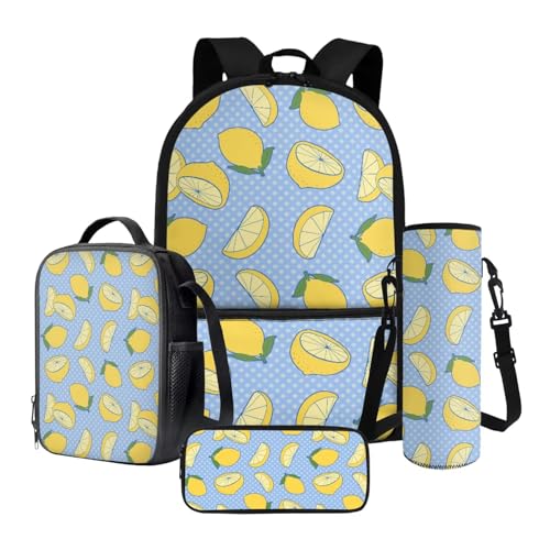 Nittanovaca Schulranzen-Set für Mädchen, Cartoon-Rucksäcke mit Lunchbag-Set, Studentenrucksack, lässige Büchertasche für Reisen, Blau-Zitrone, Schulranzen-Set Nittanovaca Schulranzen-Set für Mädchen, Cartoon-Rucksäcke mit Lunchbag-Set, Studentenrucksack, lässige Büchertasche für Reisen, Blau-Zitrone, Schulranzen-Set von Nittanovaca