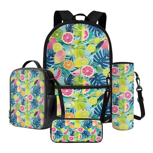 Nittanovaca Schulranzen-Set für Mädchen, Cartoon-Rucksäcke mit Lunchbag-Set, Studentenrucksack, lässige Büchertasche für Reisen, Mehrfarbiges Monsterblatt in Zitronengelb, Schulranzen-Set Nittanovaca Schulranzen-Set für Mädchen, Cartoon-Rucksäcke mit Lunchbag-Set, Studentenrucksack, lässige Büchertasche für Reisen, Mehrfarbiges Monsterblatt in Zitronengelb, Schulranzen-Set von Nittanovaca