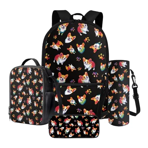 Nittanovaca Schulranzen-Set für Mädchen, Cartoon-Rucksäcke mit Lunchbag-Set, Studentenrucksack, lässige Büchertasche für Reisen, Schwarz-Corgi-Pfote, Schulranzen-Set Nittanovaca Schulranzen-Set für Mädchen, Cartoon-Rucksäcke mit Lunchbag-Set, Studentenrucksack, lässige Büchertasche für Reisen, Schwarz-Corgi-Pfote, Schulranzen-Set von Nittanovaca