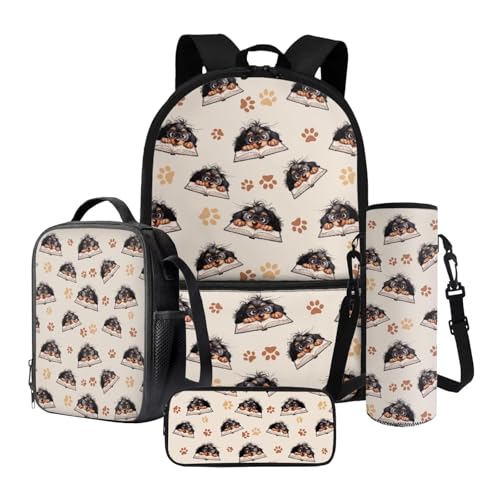 Nittanovaca Schultasche für Kinder, Mädchen, Cartoon-Rucksack und Lunchtasche, großes Fassungsvermögen, 4-in-1-Rucksack-Set für Reisen, Beige-Dackelpfote, Schulranzen-Set Nittanovaca Schultasche für Kinder, Mädchen, Cartoon-Rucksack und Lunchtasche, großes Fassungsvermögen, 4-in-1-Rucksack-Set für Reisen, Beige-Dackelpfote, Schulranzen-Set von Nittanovaca