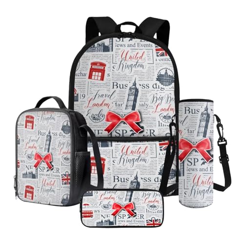 Nittanovaca Schultasche für Kinder, Mädchen, Cartoon-Rucksack und Lunchtasche, großes Fassungsvermögen, 4-in-1-Rucksack-Set für Reisen, Graue Schleife, Schulranzen-Set Nittanovaca Schultasche für Kinder, Mädchen, Cartoon-Rucksack und Lunchtasche, großes Fassungsvermögen, 4-in-1-Rucksack-Set für Reisen, Graue Schleife, Schulranzen-Set von Nittanovaca
